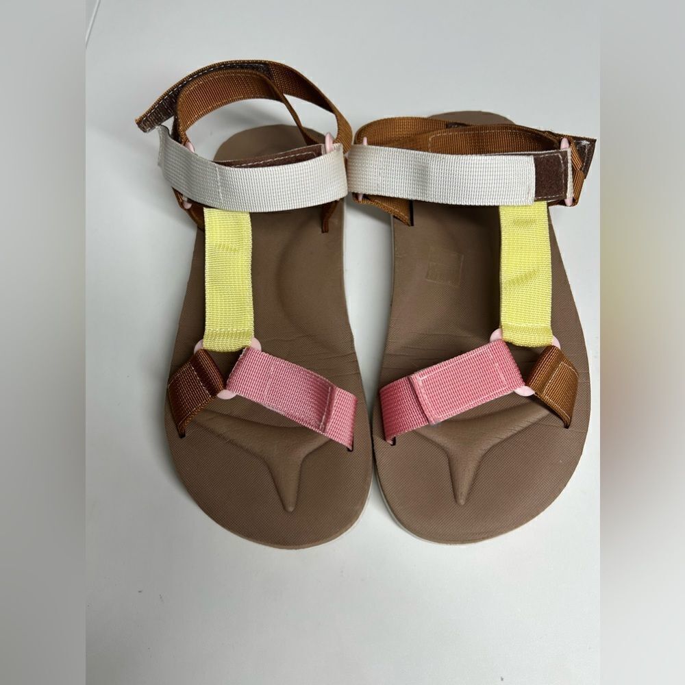 Women Color Block Hook-And-Loop Fastener Sports Sandals Fabric Size 9